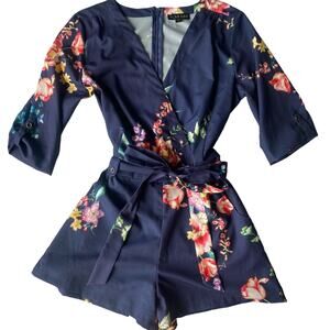 Yumi Kim Blue Floral Print Sweet Romance Liz Romper Women’s Size Small